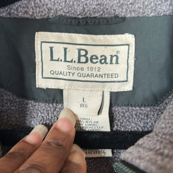 LL BEAN vintage dark hunter green fleece lined zipper front jacket Size L Reg - Picture 3 of 13